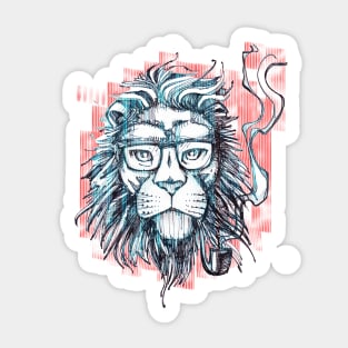 Hipster lion smoking pipe Sticker